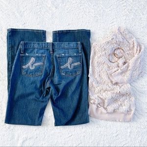 bebe Boot Cut Mid Rise Jeans Rhinestone Pockets 29